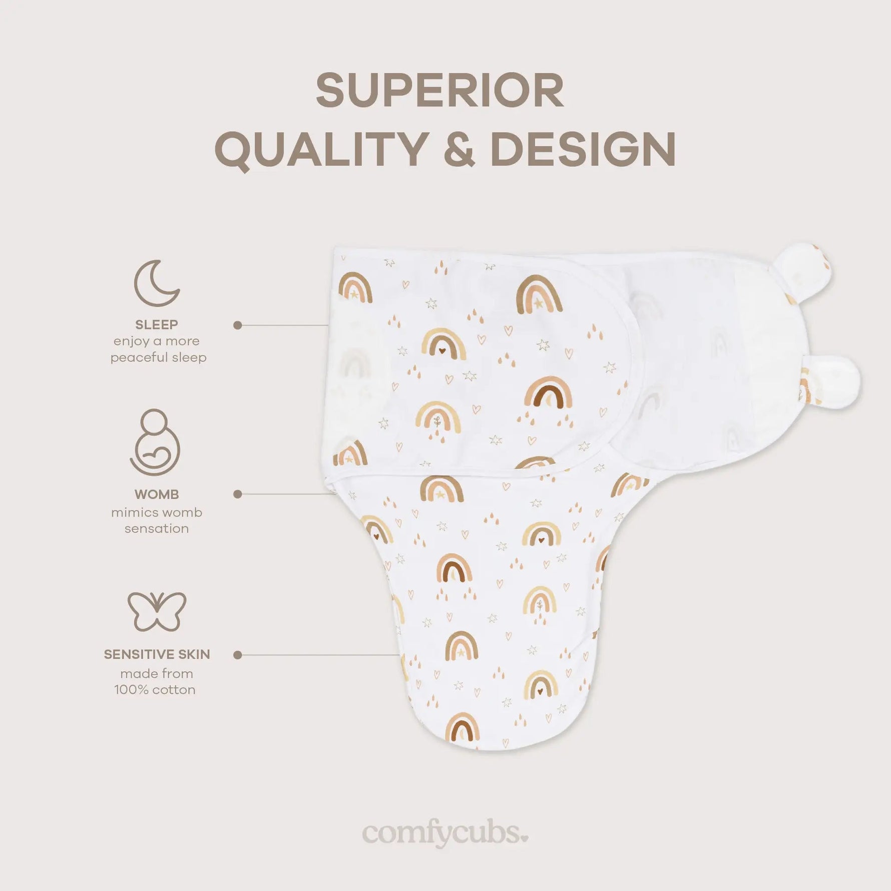 Comfy Cubs Easy Swaddle Blankets in Rainbow Bohemian, Pack of 3 - 