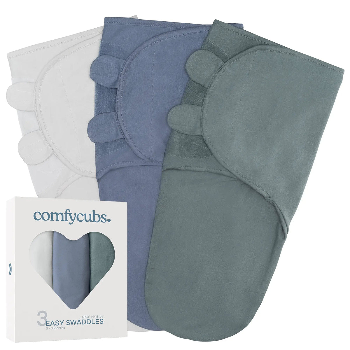 Comfy Cubs Easy Swaddle Blankets in Stone, Nomadic Blue, Azul, Pack of 3 - 