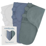 Comfy Cubs Easy Swaddle Blankets in Stone, Nomadic Blue, Azul, Pack of 3 - 