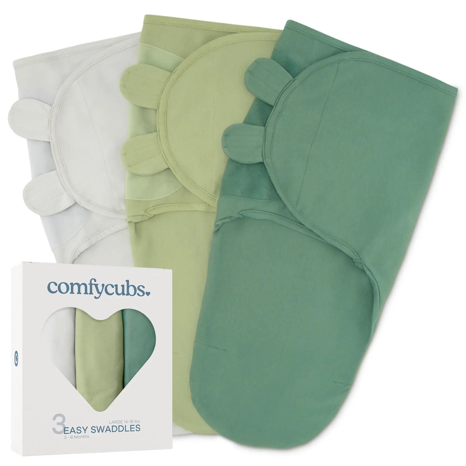Comfy Cubs Easy Swaddle Blankets in Stone, Sage, Azul, Pack of 3 - 
