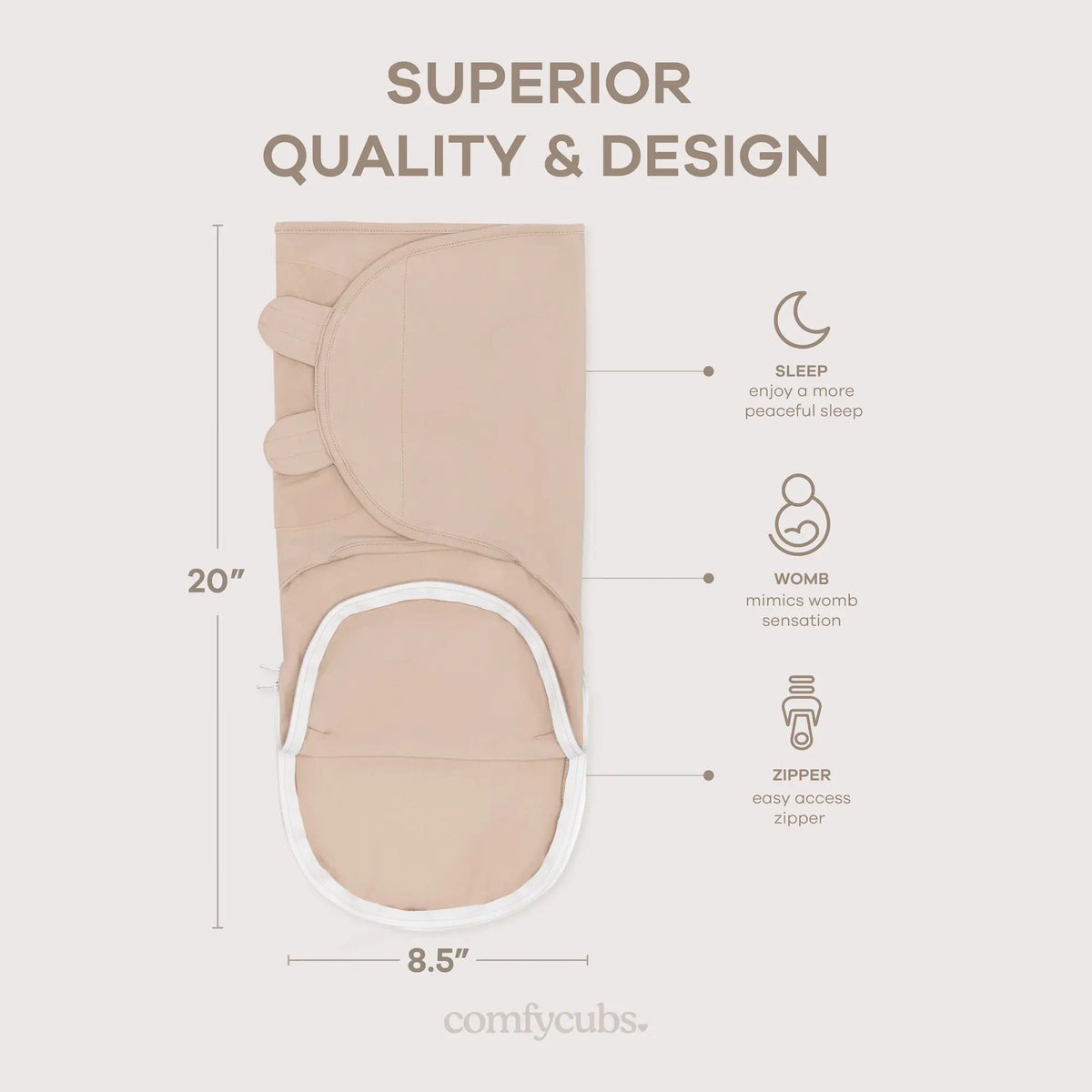 Comfy Cubs Easy Swaddle Blankets with Zipper in Light Blush, Blush, Mauve - 