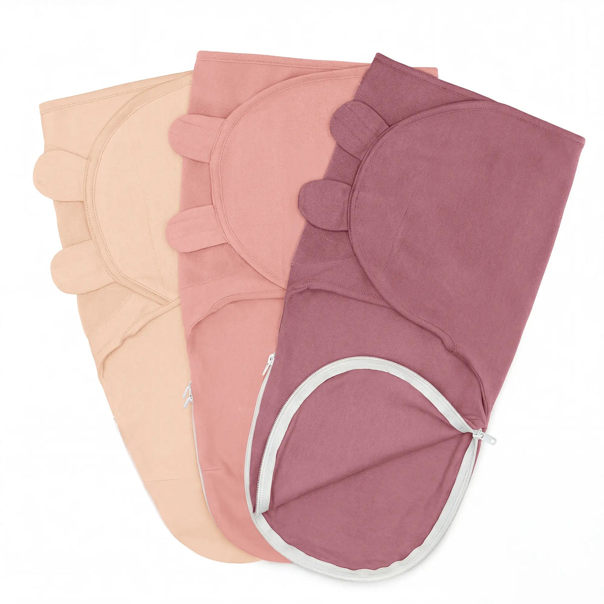Comfy Cubs Easy Swaddle Blankets with Zipper in Light Blush, Blush, Mauve - 
