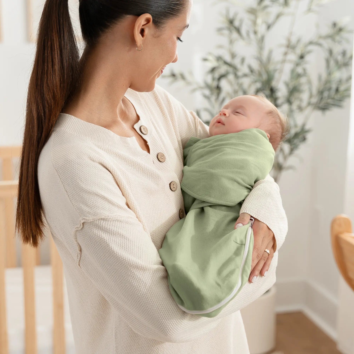 Comfy Cubs Easy Swaddle Blankets with Zipper in Stone, Pacific Blue, Sage - 