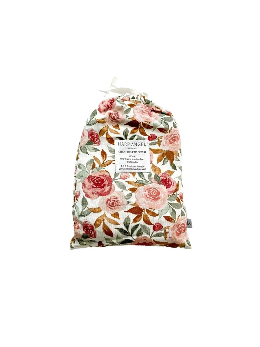 Harp Angel Boutique Eco - Friendly Bamboo Changing Pad Cover with Floral Design for Baby Nurseries - 