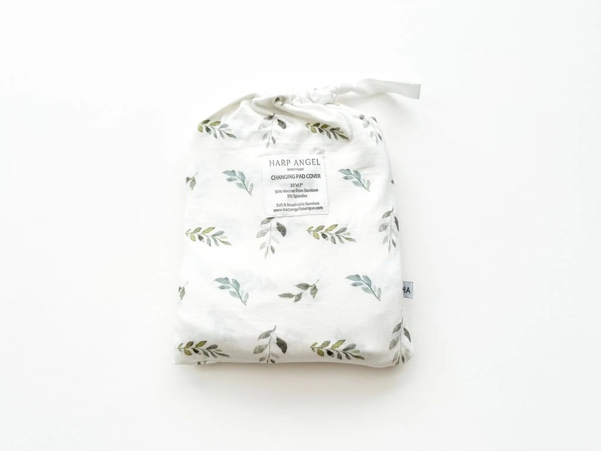 Harp Angel Boutique Eco - Friendly Bamboo Changing Pad Cover with Green Leaves Design for Babies - 