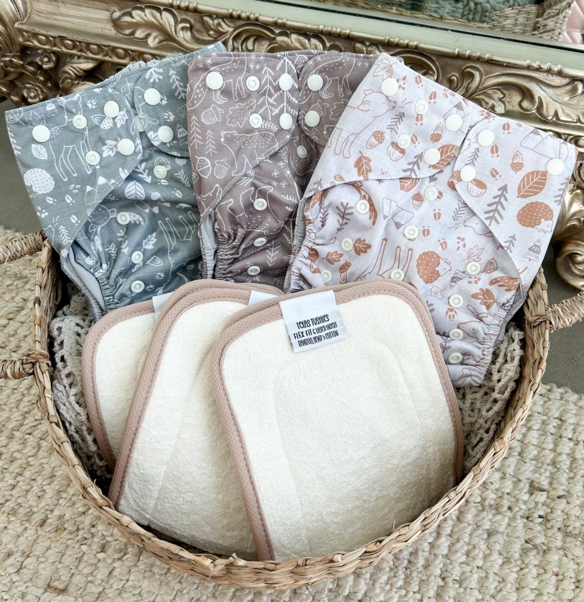 Texas Tushies Eco - Friendly Cloth Diaper Quick Starter Kit with Three Absorbent Diapers for New Parents - 