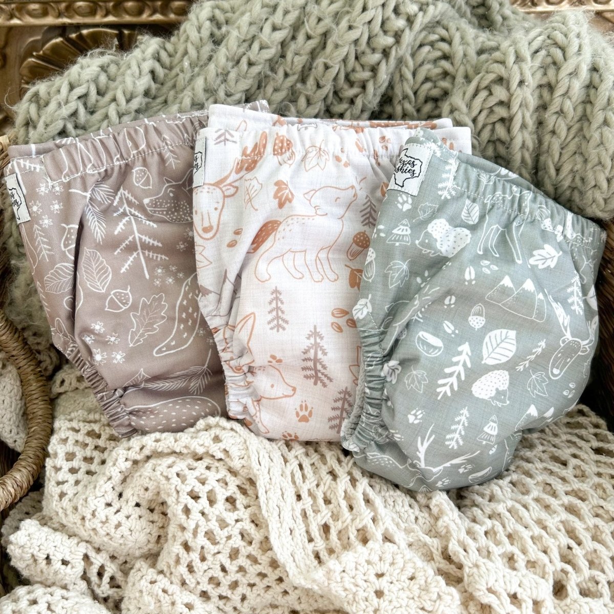 Texas Tushies Eco - Friendly Cloth Diaper Quick Starter Kit with Three Absorbent Diapers for New Parents - 