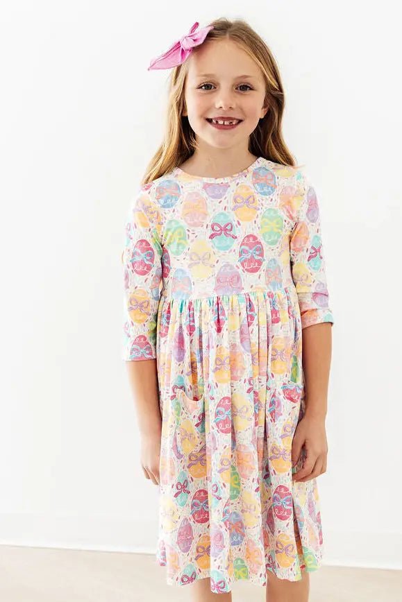Mila & Rose ® Egg - stra Cute 3/4 Sleeve Pocket Twirl Dress - 