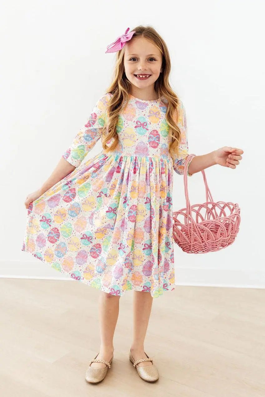 Mila & Rose ® Egg - stra Cute 3/4 Sleeve Pocket Twirl Dress - 