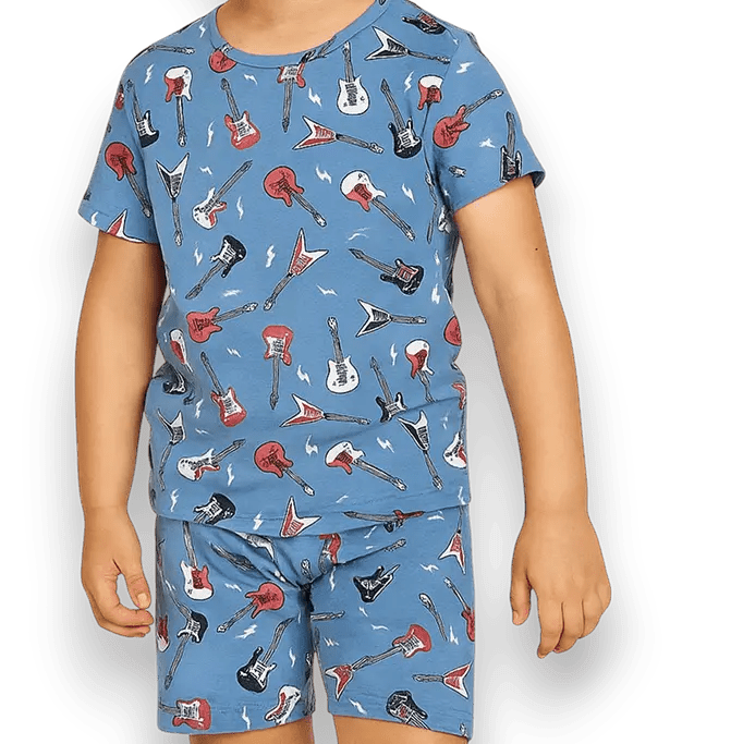 Sweet Bamboo Electric Guitars Pajama Set with Soft Fabric for Kids Summer Comfort - 