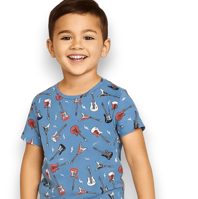 Sweet Bamboo Electric Guitars Pajama Set with Soft Fabric for Kids Summer Comfort - 