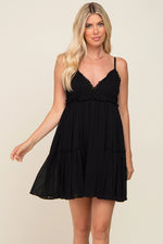 PinkBlush Elegant Black Crochet Ruffle Maternity Dress with Adjustable Straps for Moms - 