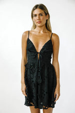PinkBlush Elegant Black Floral Eyelet Mini Dress for Fashionable Women - 