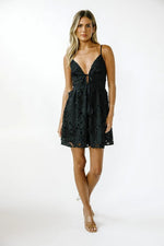 PinkBlush Elegant Black Floral Eyelet Mini Dress for Fashionable Women - 