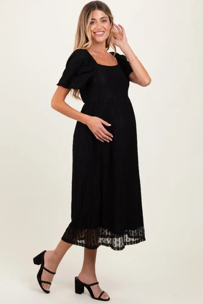 PinkBlush Elegant Black Lace Overlay Maternity Dress with Square Neck for Expecting Moms - 