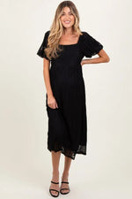 PinkBlush Elegant Black Lace Overlay Maternity Dress with Square Neck for Expecting Moms - 