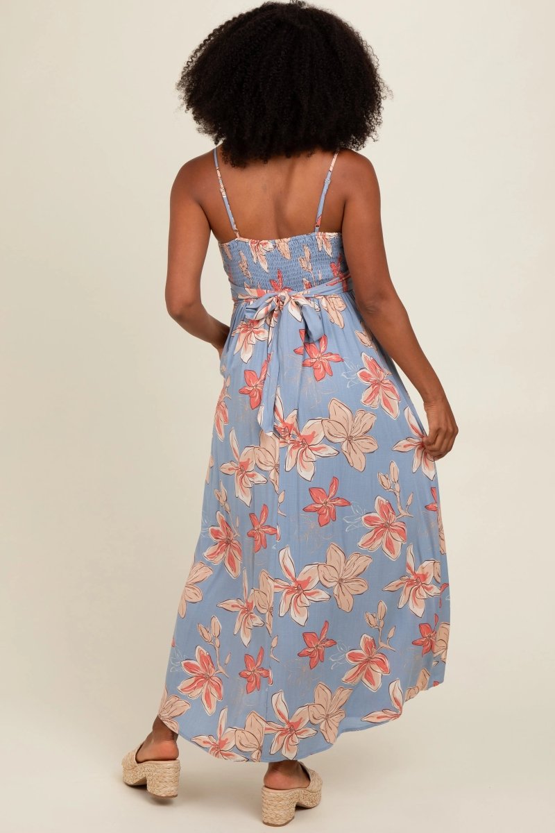PinkBlush Elegant Blue Floral Maxi Dress with Crossover Neckline for Casual Wear - 
