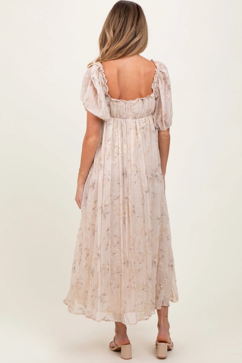 PinkBlush Elegant Chiffon Maternity Maxi Dress with Embroidery for Expecting Moms - 