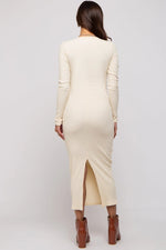 PinkBlush Elegant Cream Ribbed Maternity Maxi Dress with V Neckline for Moms - to - Be - 