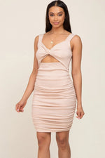 PinkBlush Elegant Cream Striped Ribbed Knit Dress with Front Cutout for Women - 