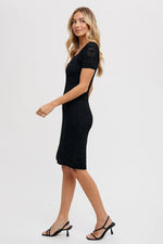 PinkBlush Elegant Crochet Short Sleeve Dress with Square Neck for Timeless Style - 