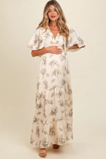 PinkBlush Elegant Floral Maternity Maxi Dress with Deep V Neck for Expecting Mothers - 
