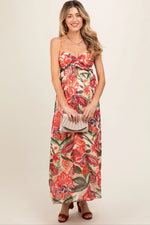 PinkBlush Elegant Floral Maternity Midi Dress with Front Cutout for Stylish Moms - 