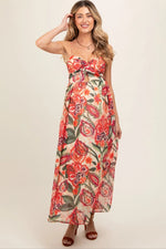 PinkBlush Elegant Floral Maternity Midi Dress with Front Cutout for Stylish Moms - 