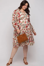 PinkBlush Elegant Floral Ruffle V Neck Maternity Plus Dress for Expecting Moms - 