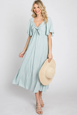 PinkBlush Elegant Maternity Midi Dress with Front Tie and Ruffle Sleeves for Expecting Mothers - 