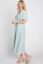 PinkBlush Elegant Maternity Midi Dress with Front Tie and Ruffle Sleeves for Expecting Mothers - 