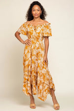 PinkBlush Elegant Maternity Midi Dress with Leaf Print for Expecting Mothers - 