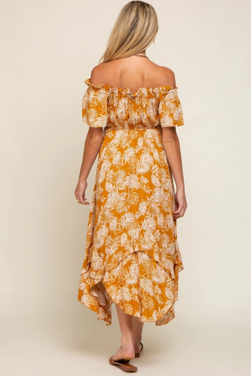 PinkBlush Elegant Maternity Midi Dress with Leaf Print for Expecting Mothers - 