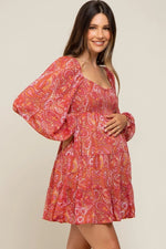 PinkBlush Elegant Maternity Mini Dress with Paisley Print for Stylish Moms - 