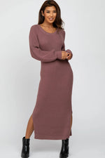 PinkBlush Elegant Mauve Maxi Sweater Dress with Side Slit for Casual Outings - 