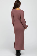 PinkBlush Elegant Mauve Maxi Sweater Dress with Side Slit for Casual Outings - 