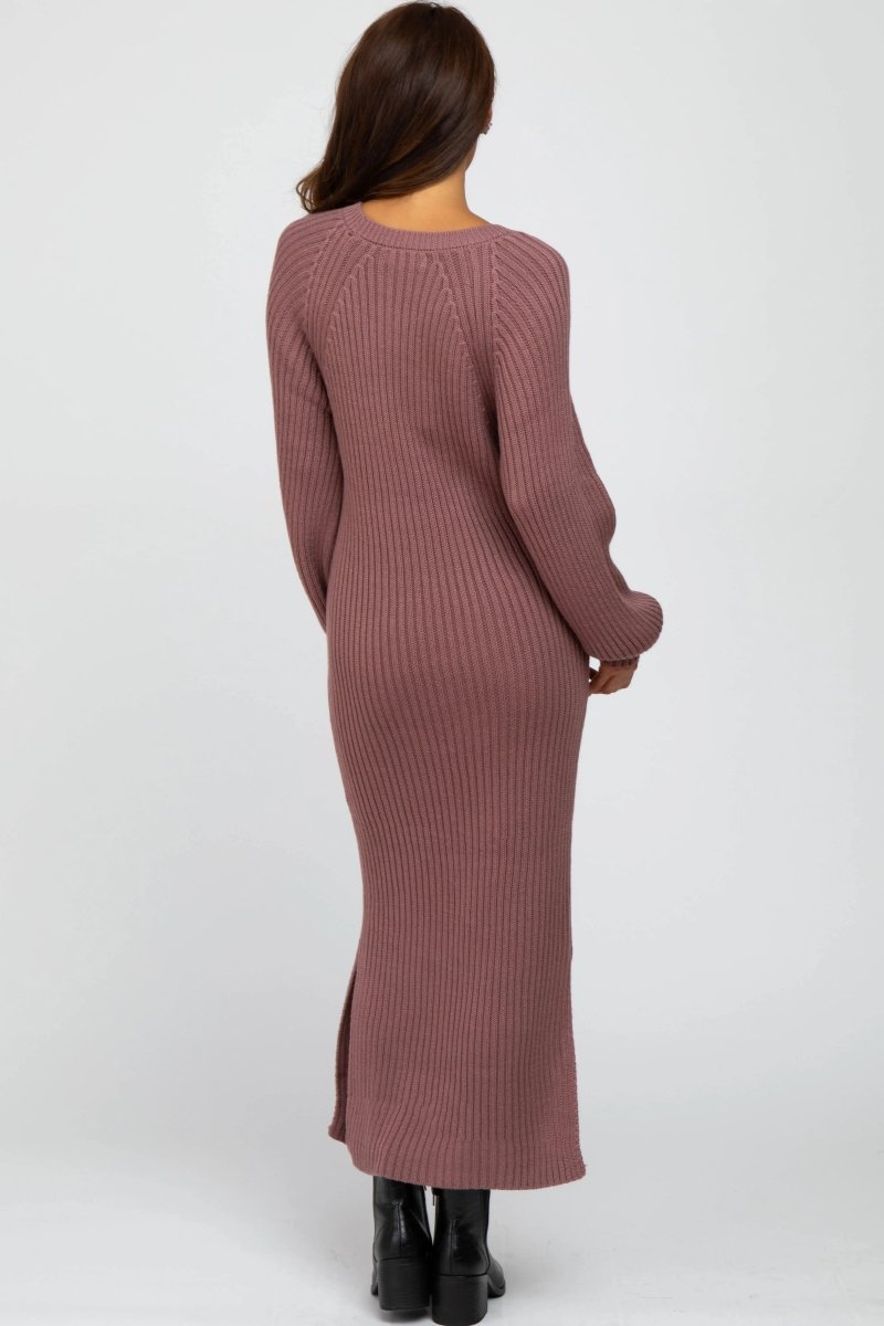 PinkBlush Elegant Mauve Maxi Sweater Dress with Side Slit for Casual Outings - 