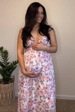 PinkBlush Elegant Pink Floral Mesh Maternity Maxi Dress for Expecting Mothers - 