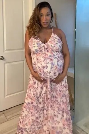 PinkBlush Elegant Pink Floral Mesh Maternity Maxi Dress for Expecting Mothers - 