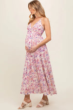 PinkBlush Elegant Pink Floral Mesh Maternity Maxi Dress for Expecting Mothers - 