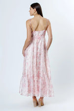 PinkBlush Elegant Pink Floral Satin Maxi Dress with Ruffle Hem for Modern Women - 
