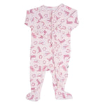 Sweet Bamboo Elegant Pink Ruffle Baby Footie with Two Way Zipper for Comfortable Play - 