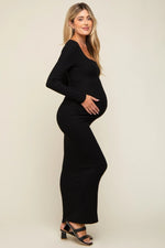 PinkBlush Elegant Ribbed Maternity Maxi Dress with Long Sleeves for Expecting Mothers - 