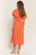 PinkBlush Elegant Rust V Neck Midi Dress for Casual and Chic Occasions - 