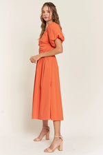 PinkBlush Elegant Rust V Neck Midi Dress for Casual and Chic Occasions - 