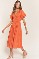 PinkBlush Elegant Rust V Neck Midi Dress for Casual and Chic Occasions - 