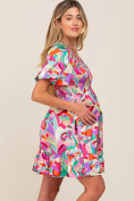 PinkBlush Elegant Satin Maternity Dress with Smocked V Neck for Expecting Mothers - 