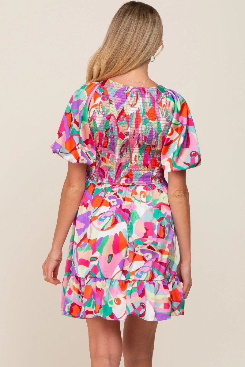 PinkBlush Elegant Satin Maternity Dress with Smocked V Neck for Expecting Mothers - 