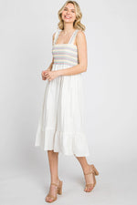 PinkBlush Elegant White Midi Dress with Colorful Embroidery for Summer Gatherings - 