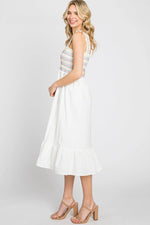 PinkBlush Elegant White Midi Dress with Colorful Embroidery for Summer Gatherings - 